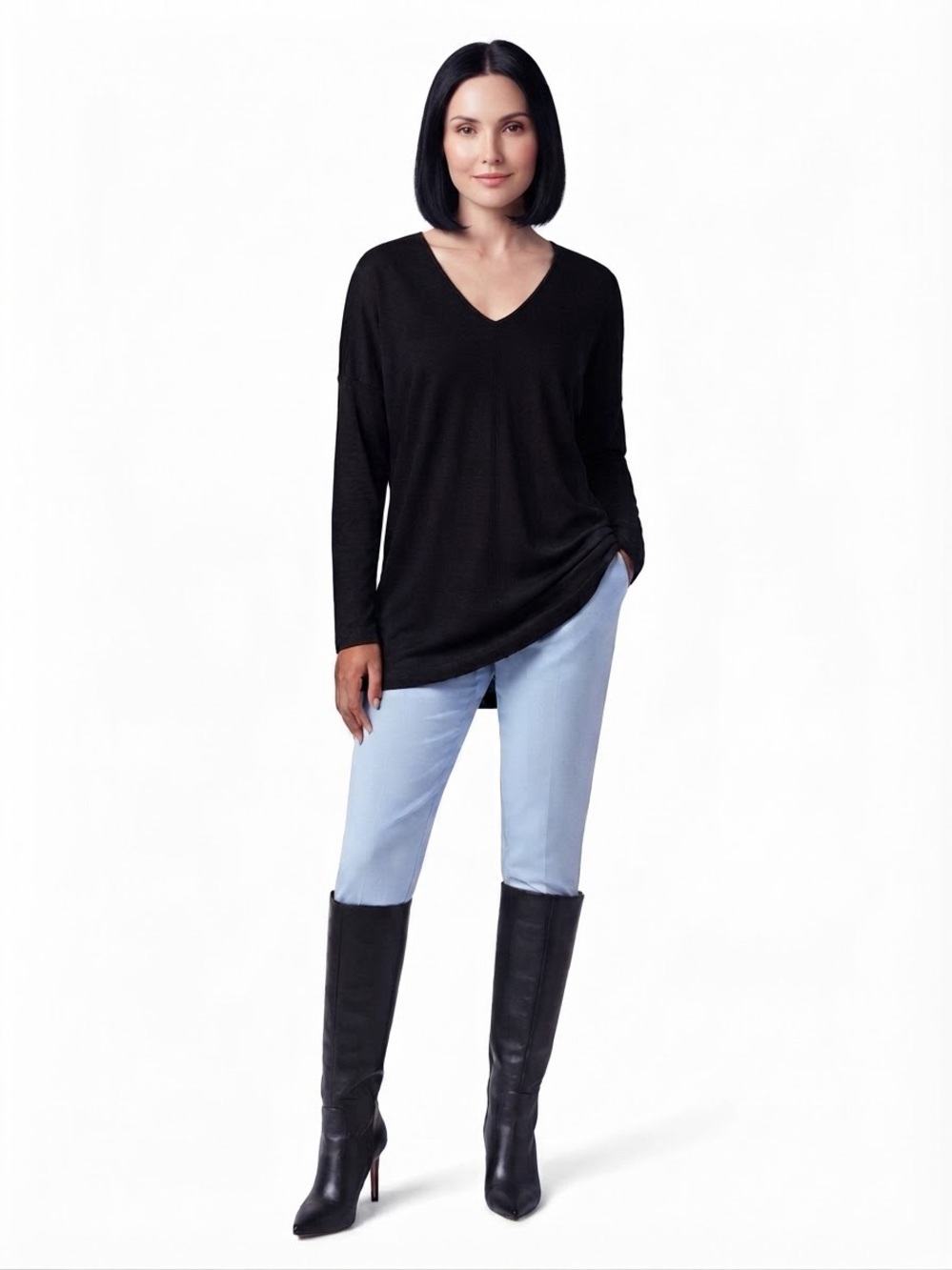 Free People Black V-Neck Drop Shoulder Relaxed Fit Oversized Tunic Top